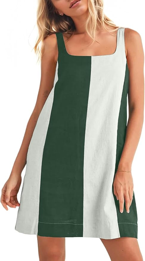 Livtany Women's Color Block Adjustable Straps Mini Dress Sleeveless Square Neck Tank Dress Loose ... | Amazon (US)