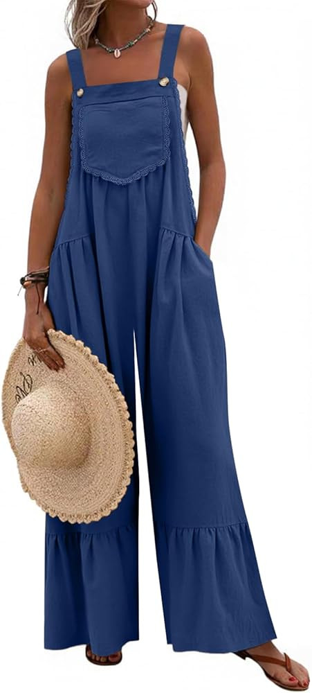 Dokotoo Women's Lace Casual Overalls Summer Jumpsuit Loose Baggy Wide Leg Ruffle Pants Rompers wi... | Amazon (US)
