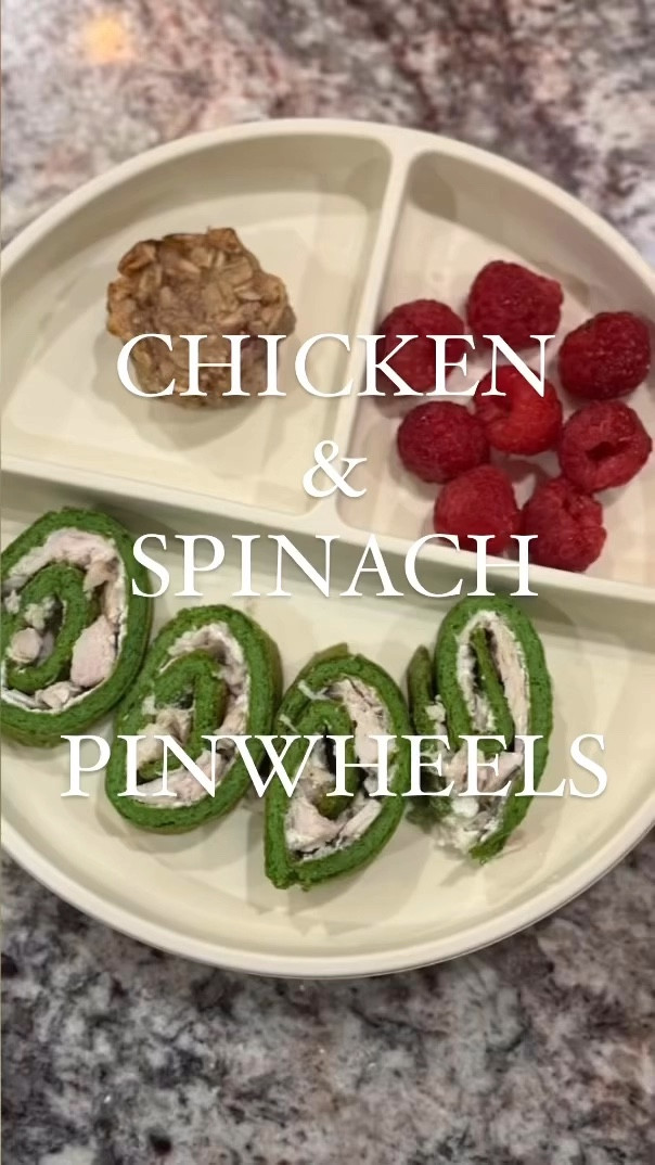 Presley's Plate pinwheels
Chicken & Spinach
Ingredients:
1 egg
1 cup spinach
2 tosp shredded cheese
2 tsp flour
Cream cheese
Chicken
Recipe:
Add egg, spinach, cheese and flour in a food processor or blender- puree it and then in cook it like you would a pancake over medium heat. Let it cool for a few minutes and then add your cream cheese and chicken (or whatever fillings you want) roll, slice and enjoy! Presley looooves these. Enjoy!

#LTKFamily #LTKKids #LTKBaby