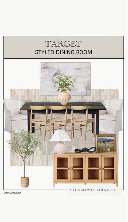 Target styled dining room, dining room, hearth and hand, canvas chair, slip covered chair, sideboard, wooden buffet, canvas, neutral rug, styled dining room. 

#LTKHome #LTKStyleTip