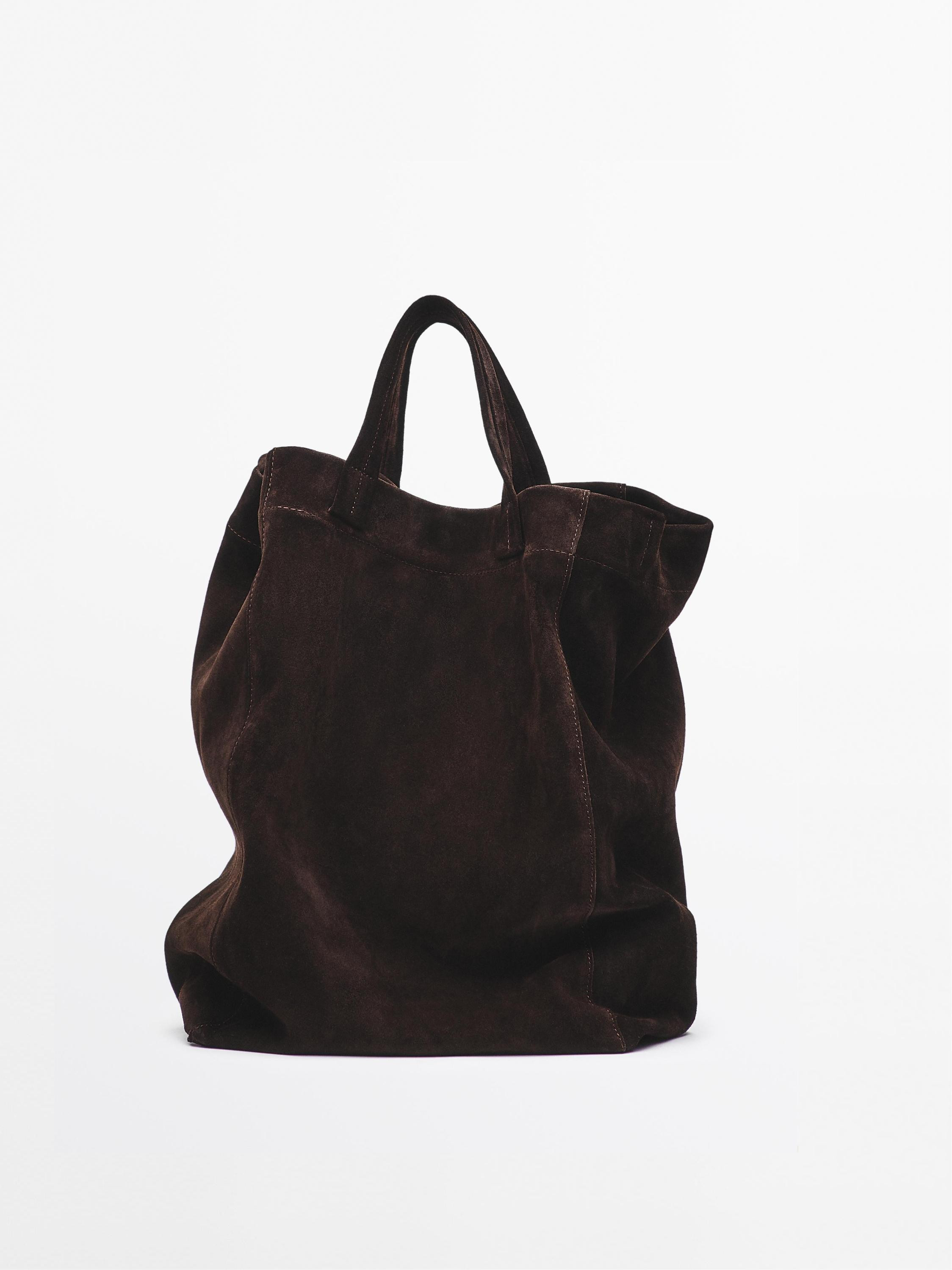 Split suede leather shopper bag | Massimo Dutti UK
