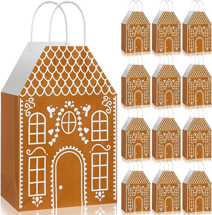 Kolldenn 24 Pcs Christmas Gingerbread House Gift Bags with Handles House Gingerbread Shaped Treat... | Amazon (US)