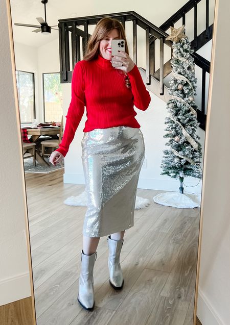 Holiday outfit from Walmart. Walmart fashion. Sequin skirt back in stock! Holiday skirt. Party outfit.

#LTKHoliday #LTKstyletip #LTKunder50