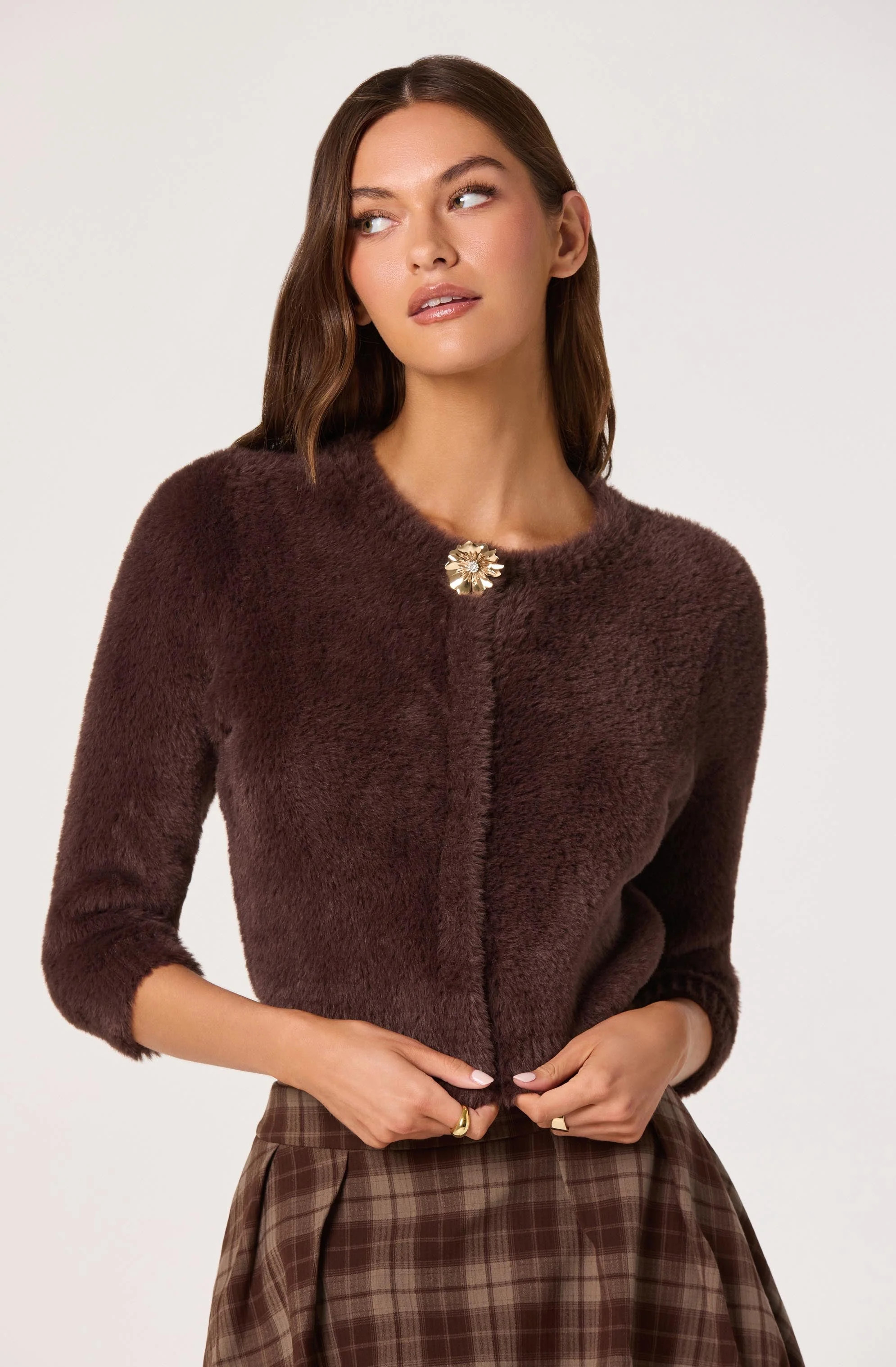 Fuzzy Cropped Cardigan - Brown / XL | ASTR The Label (US)