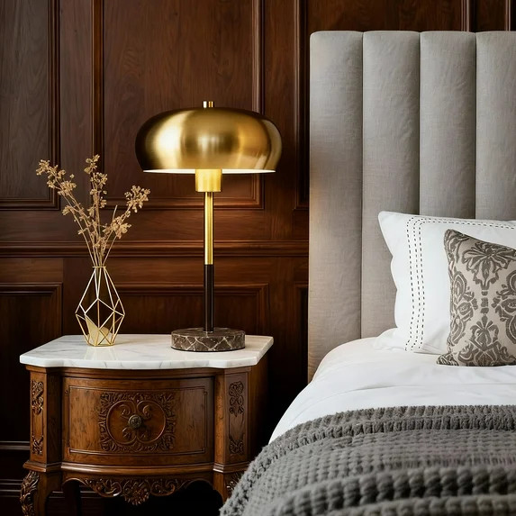 SUNMORY 16” Modern Gold Table Lamp with Marble Base, Nightstand Lamp E26 Bulb Included, 3 Color... | Walmart (US)