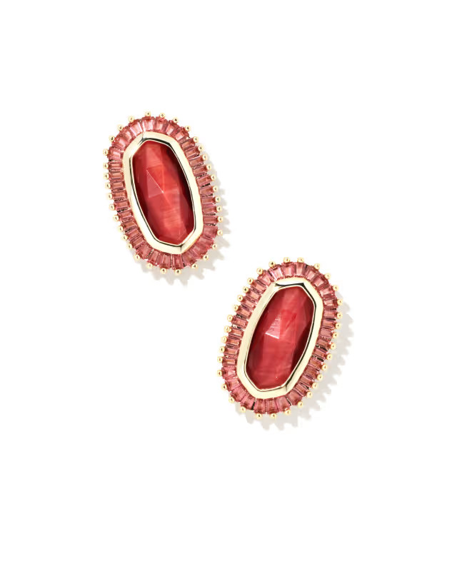 Baguette Ellie Gold Stud Earrings in Red Mix | Kendra Scott
