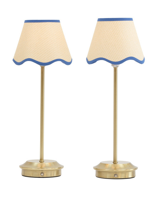2pk 18in Rechargeable Plated Brass Rattan Table Lamps | Lighting | Marshalls | Marshalls