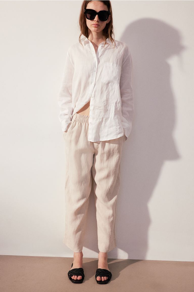 Ankle-length Linen Pants - Light beige - Ladies | H&M US | H&M (US + CA)