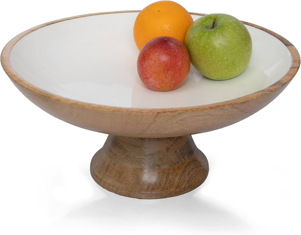 Folkulture White Fruit Bowl for Kitchen Counter or Wooden Fruit Bowls, 12-Inch Pedestal Bowl for ... | Amazon (US)