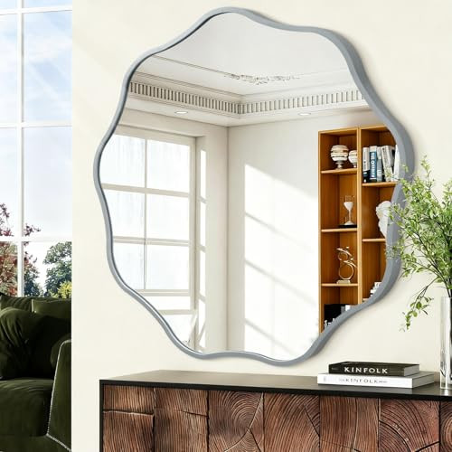 HLFMVWE large 32 inch round wavy decorative wall mirror