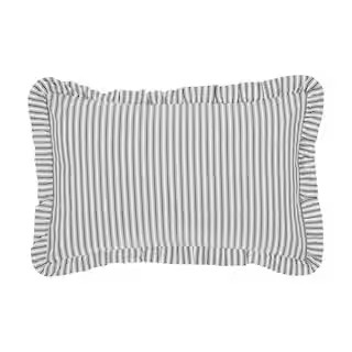 Sawyer Mill Black Farmhouse Ruffled Ticking Stripe 14 in. x 22 in. Throw Pillow | The Home Depot