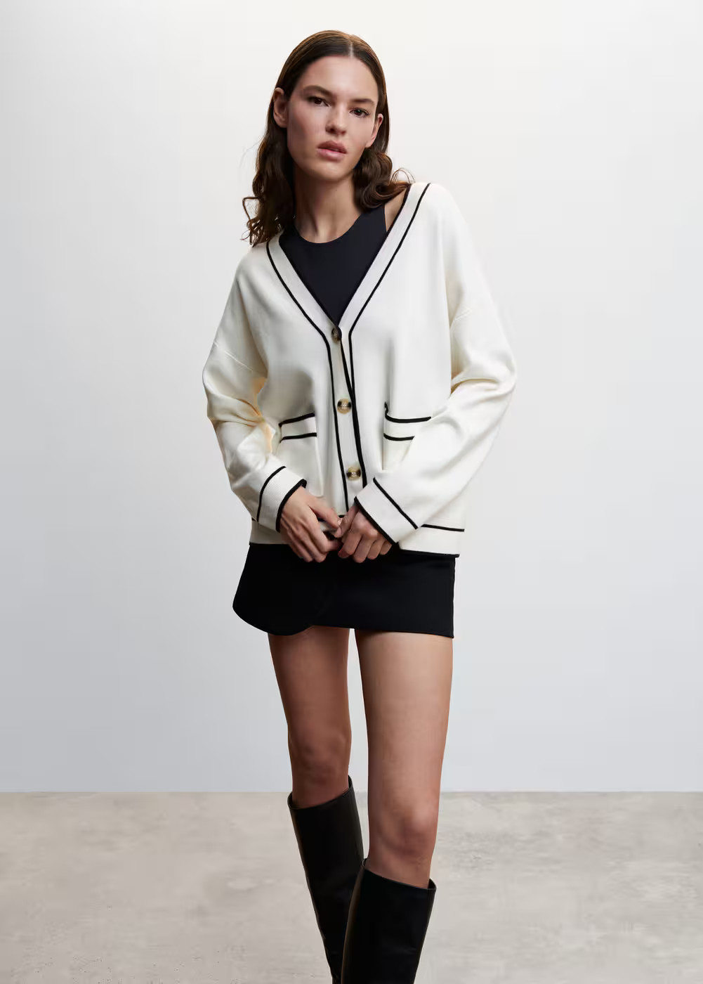Contrast trims cardigan -  Women | Mango USA | MANGO (US)