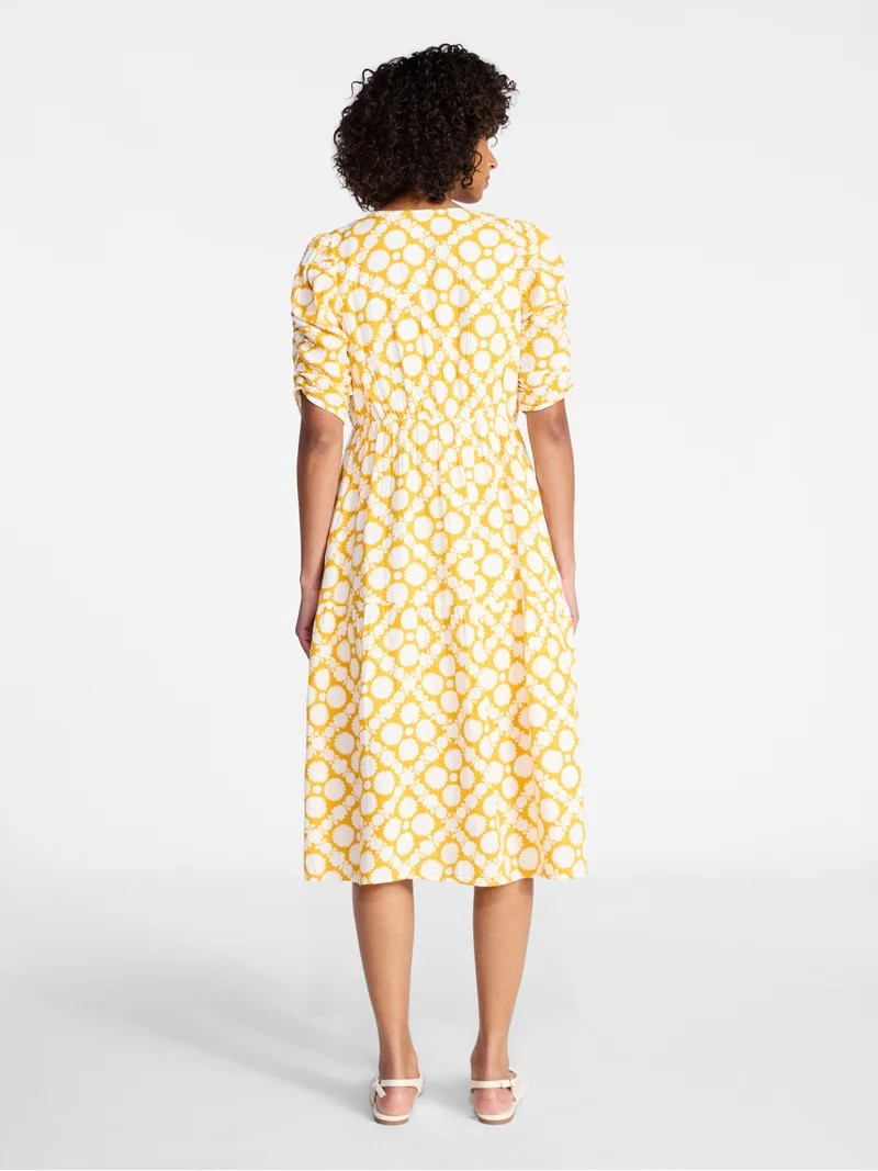 Time and Tru Women's Cotton Tiered Midi Dress with Elbow Length Sleeves, Sizes XS-XXXL | Walmart (US)