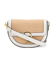 Made In Italy Leather And Straw Round Flap Crossbody | Marshalls