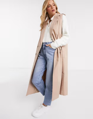 ASOS DESIGN sleeveless trench coat in stone | ASOS (Global)