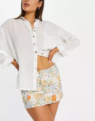 Topshop retro floral embroidered organic cotton blend denim skirt in multi | ASOS (Global)