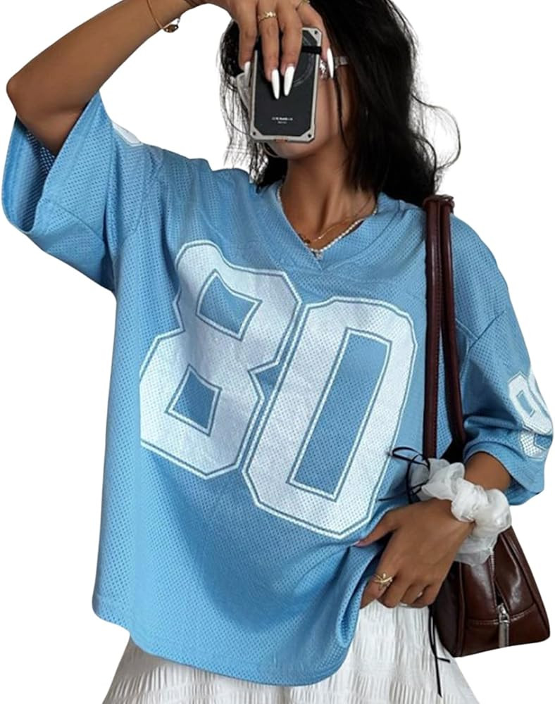 Womens Graphic Tees - Oversized Jersey Summer Top Jersey Top Coquette Clothes Y2k Streetwear Shor... | Amazon (US)