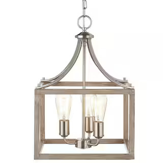 Hampton Bay Boswell Quarter 14 in. 3-Light Brushed Nickel Farmhouse Square Chandelier with Painte... | The Home Depot
