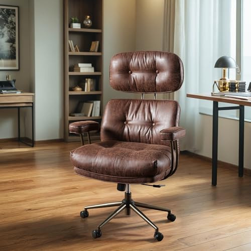 High Back Executive Office Chair - Big and Tall Leather Home Office Desk Chair with Lumbar Support,Ergonomic Reclining Task Computer Chair with Wheels,Swivel Rolling Chair (Dark Brown, Suede Fabric) | Amazon (US)