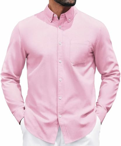 COOFANDY Mens Business Formal Dress Shirt Long Sleeve Button Up Shirts Casual Pink | Amazon (US)