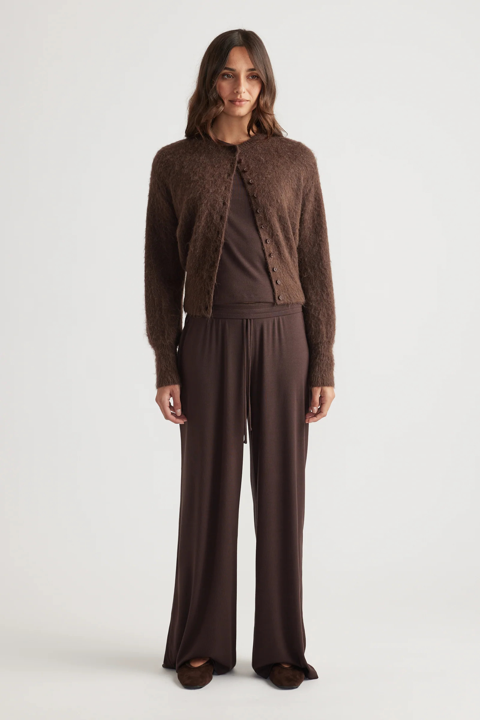 Sleep Ribbed Wide Leg Pant - Chocolate | DECJUBA