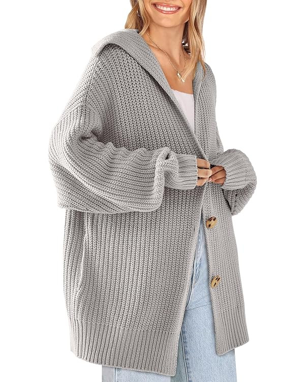 LILLUSORY Womens 2023 Long Sleeve Slouchy Soft Cable Knit Cardigan Open Front Button Chunky Overs... | Amazon (US)