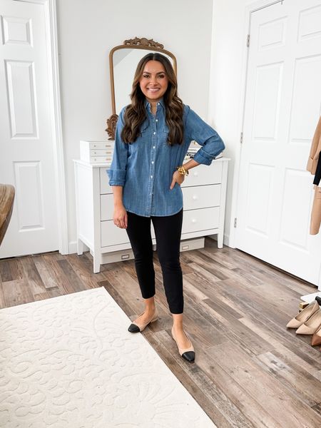 Chambray top - old, similar linked
Black skinny pants size small petite - 10% off and free shipping with code HONEYSWEETXSPANX
Black cap toe flats size 5.5 TTS






Teacher outfit
Teacher outfits
Office casual
Business casual 
Back to school
Work outfit


#LTKsalealert #LTKBacktoSchool #LTKworkwear