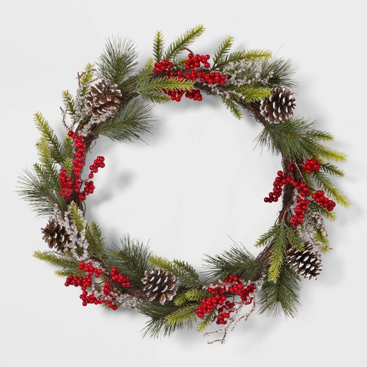 22" Mixed Pine with Pinecones & Berries Artificial Christmas Wreath - Wondershop™ | Target