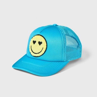 Happy Face Trucker Baseball Hat - Blue | Target