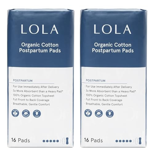 LOLA Organic Cotton Postpartum Pads - Max Absorbency for Postpartum Bleeding - Extra-Long Overnight Pads for Women - Pregnancy Hospital Bag Essentials - 32 Count | Amazon (US)