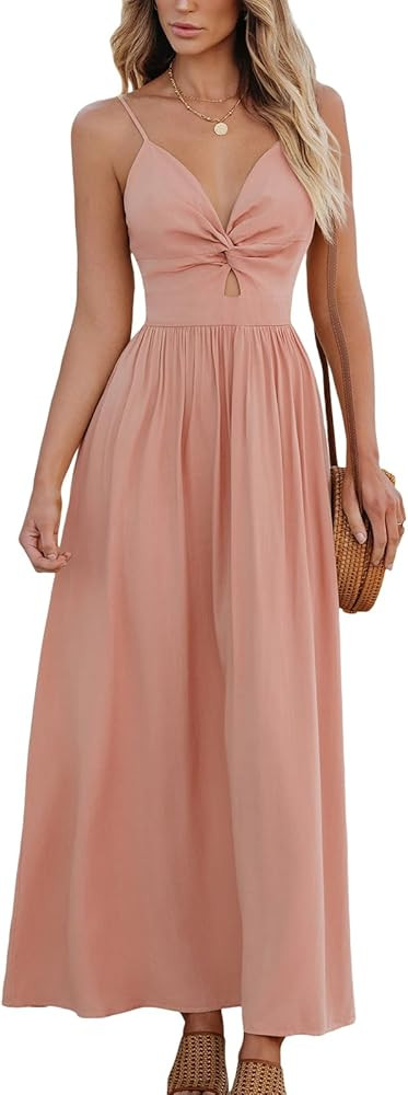 CUPSHE Women's Maxi Dress V Neck Twisted Sleeveless Cutout Self Tie Long Dress Summer Formal Dres... | Amazon (US)
