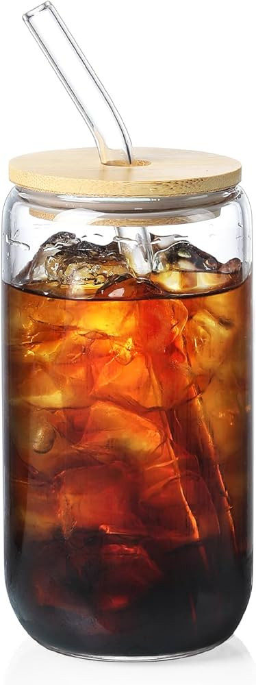 1 Pack Glass Cups with Bamboo Lids and Straws 16 oz, Gifts for Women, Can Shaped Drinking glasses... | Amazon (US)