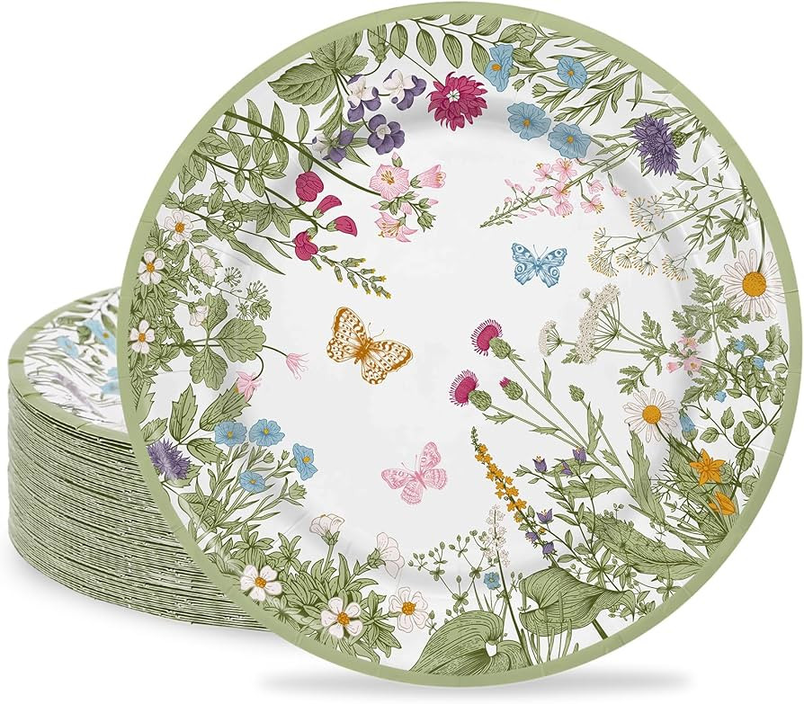 AnyDesign 24Pcs Floral Paper Plates 9 Inch Vintage Wildflower Disposable Plates Sage Green Flower... | Amazon (US)