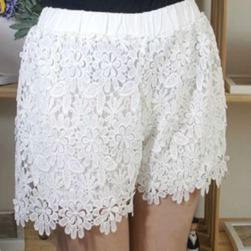 New Fashion Women Lace Shorts Floral Crochet Lace Elastic High Waist Casual Solid Hot Pants White... | Walmart (US)