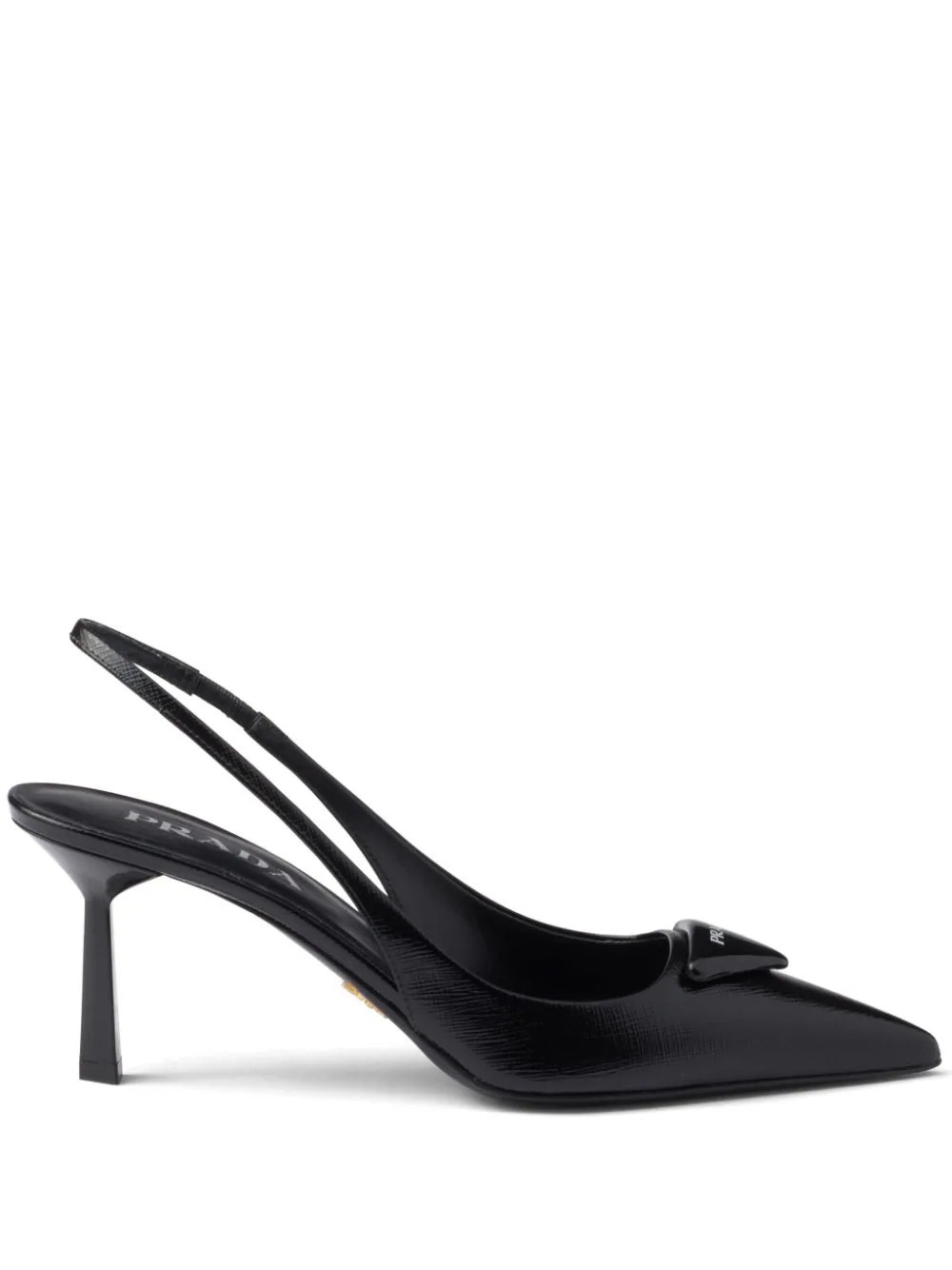 Prada 75mm triangle-logo leather pumps - Black | Farfetch Global