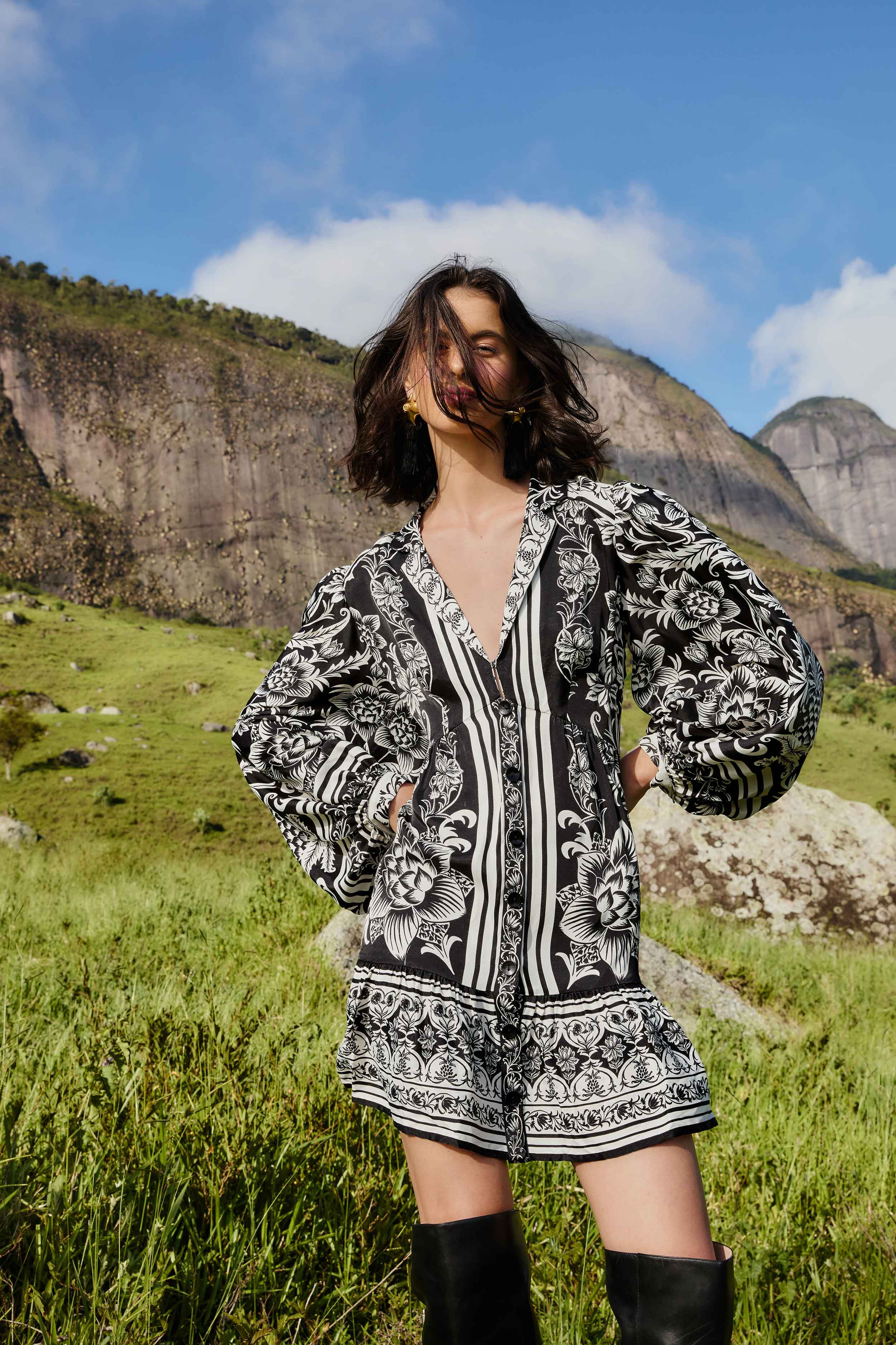 Lisbon Black Mini Dress | FarmRio (US)