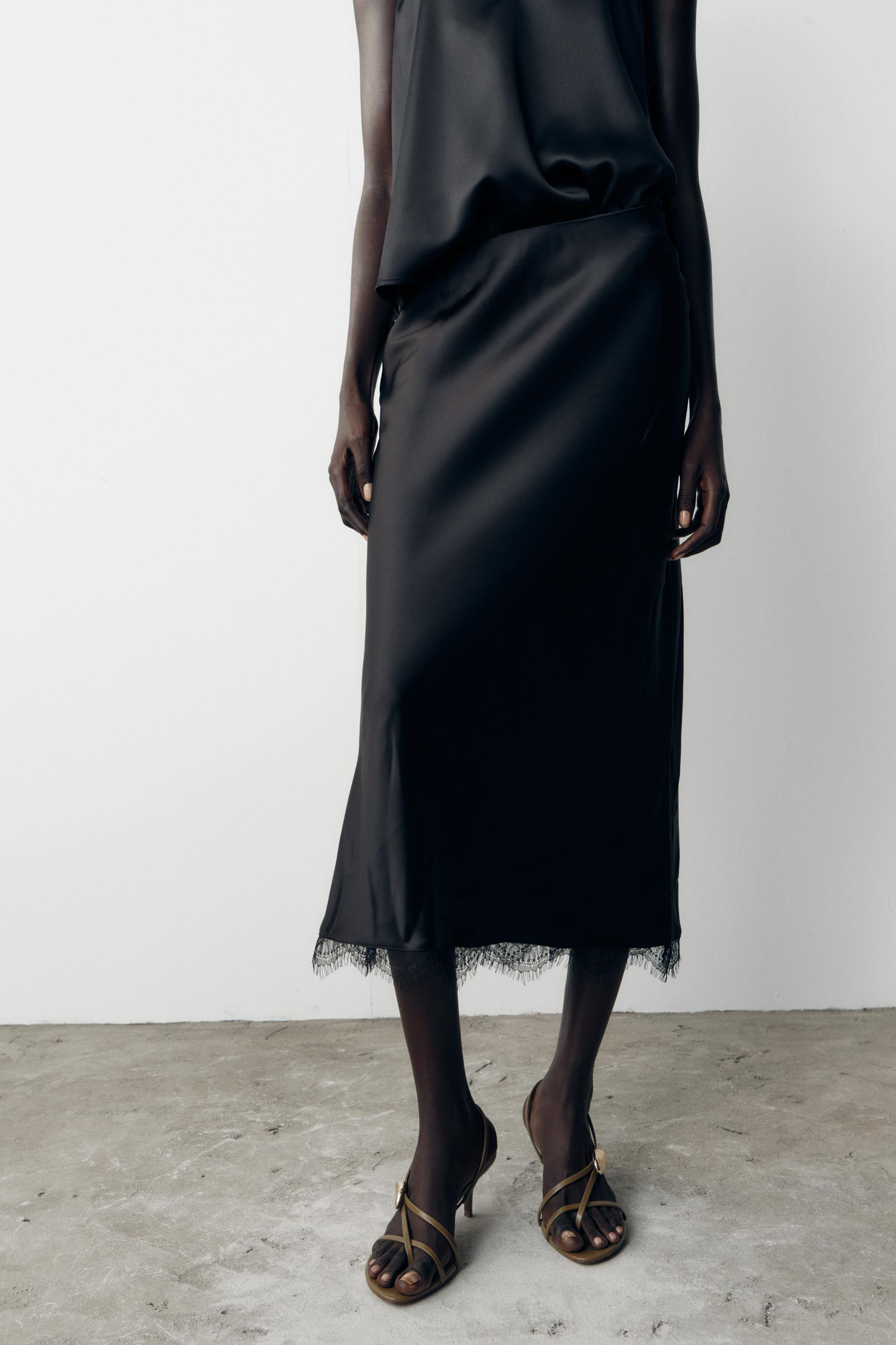SATIN MIDI LACE SKIRT | Zara US