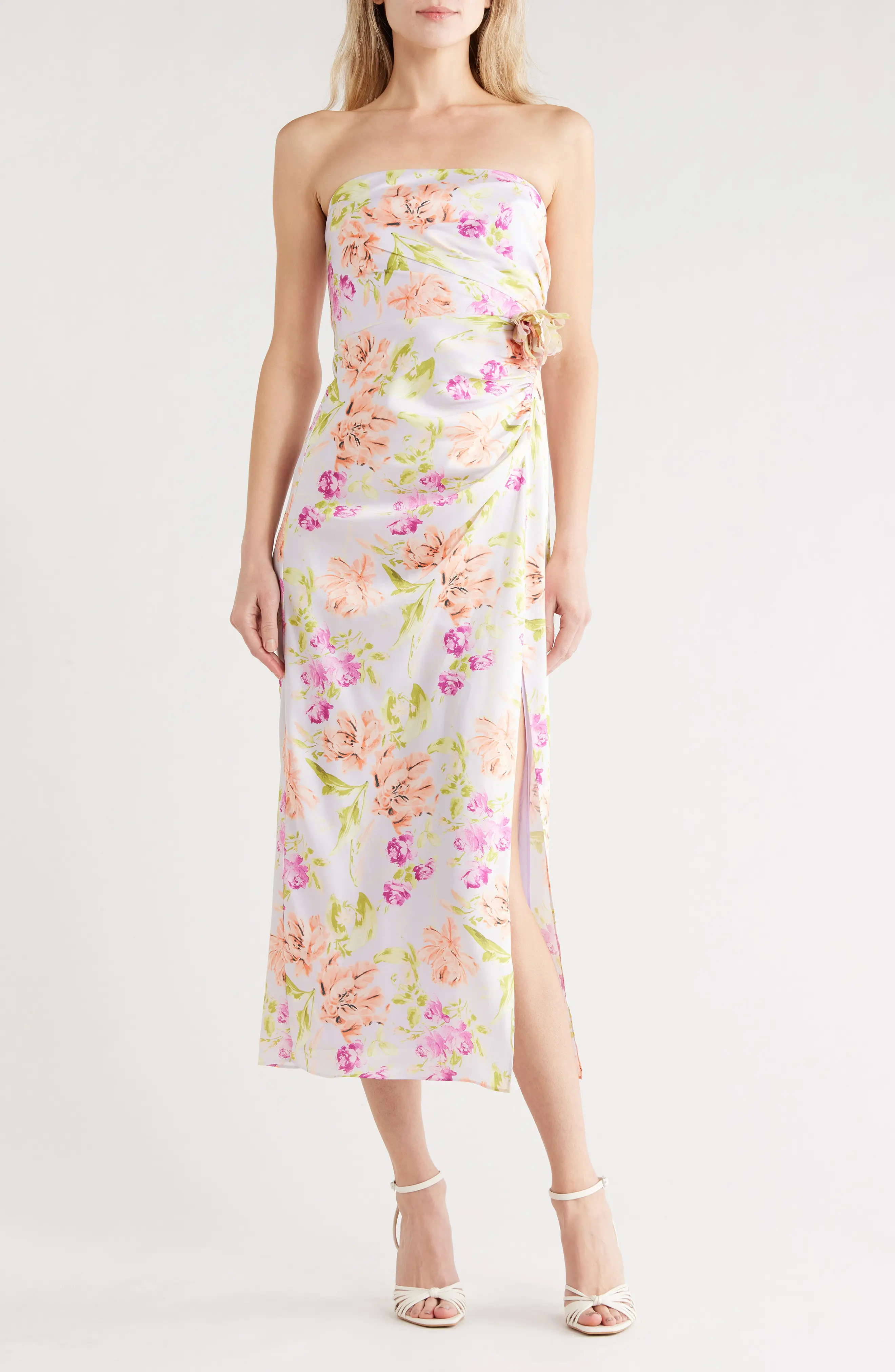 Cinq \u00e0 Sept Midnight Tulips Denali Strapless Midi Dress (Women) | Nordstromrack | Nordstrom Rack