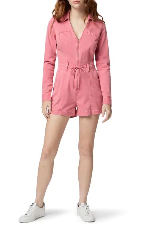 PAIGE Meg Tie Waist Twill Utility Romper in Vintage Pink Lolly at Nordstrom, Size 8 | Nordstrom