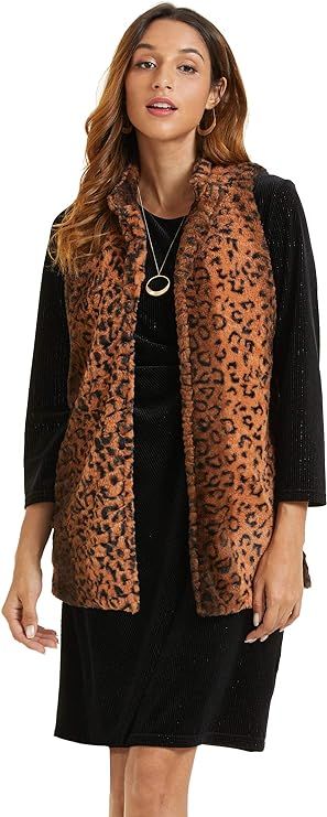 SONJA BETRO Women's Winter Warm Leopard Faux Fur Vest Plus Size | Amazon (US)