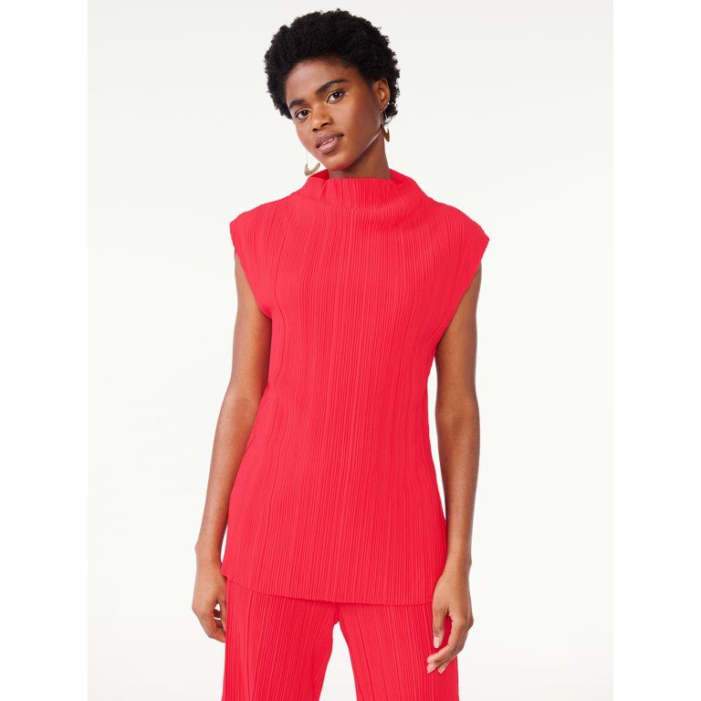 Scoop Women's Crinkle Knit Sleeveless Top, Sizes XS-XXL | Walmart (US)