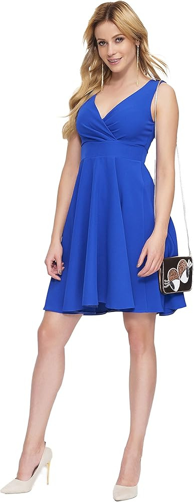 MAKADAMIA Womens Elegant Flared Mini Dress Sleeveless V-Neck Flowy Tunic Size 6-14 FA586 | Amazon (US)