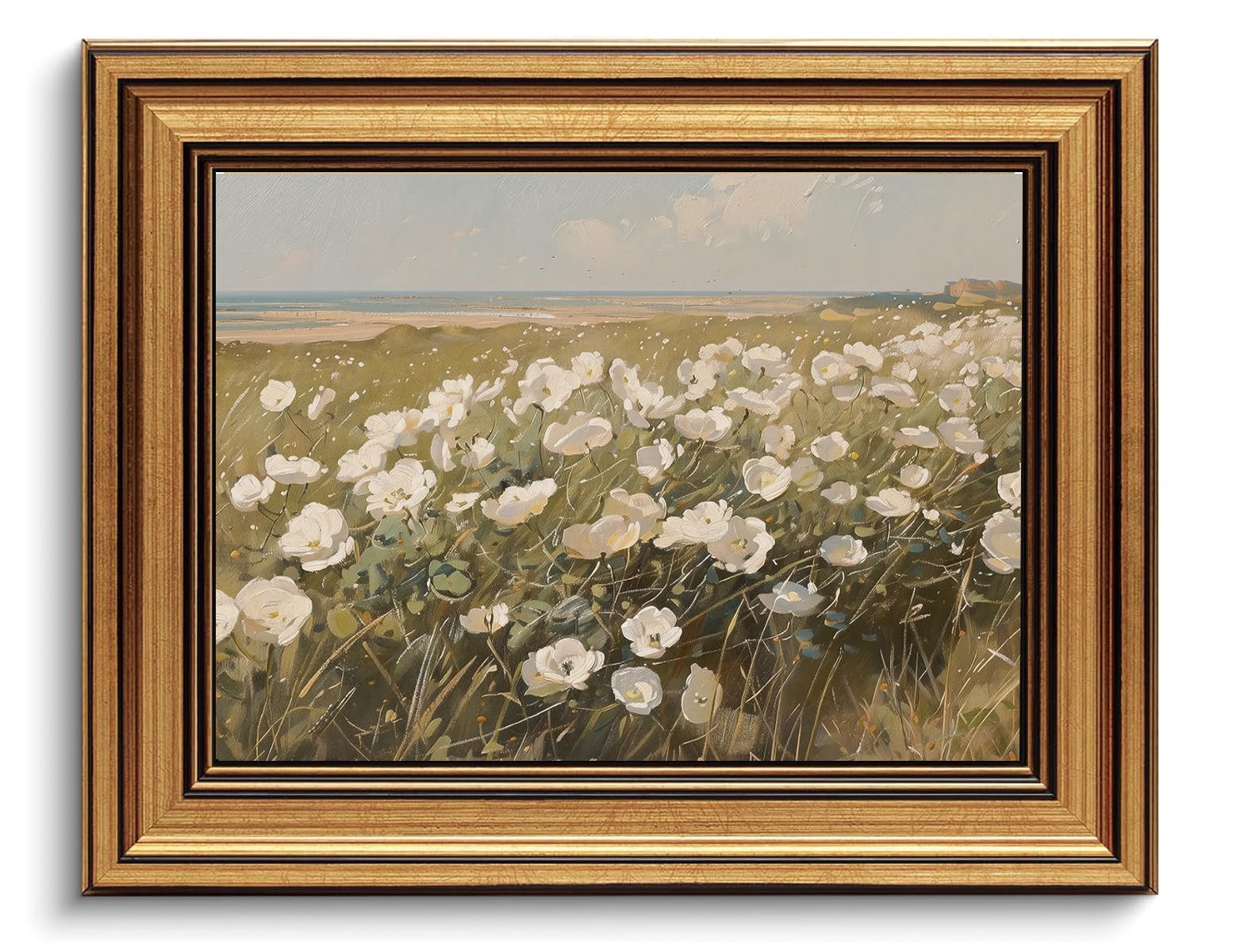 Gold Framed Wall Art Vintage Wildflower Canvas Art Farmhouse Floral Picture White Flower Wall Dec... | Amazon (US)