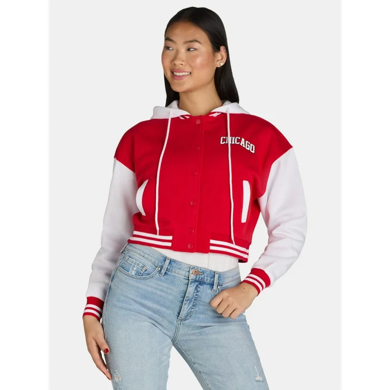 Liv & Lottie Juniors’ Varsity Bomber Fleece Jacket with Hood, Sizes XS-XXL | Walmart (US)