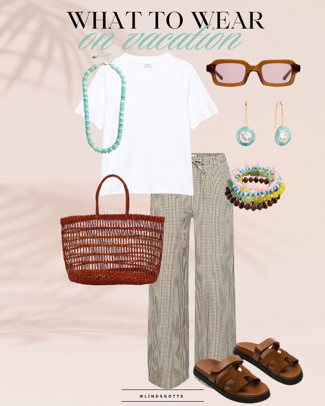 Warm weather is on my mind, tropical vacations are calling. 

This look covers all the bases: a basic tee you can wear with anything, a comfy pair of pants you can dress up or down, and accessories that take up the least amount of space in your suitcase but make the biggest impact. 

@baublebar for the win 

#LTKootd #LTKSeasonal #LTKTravel