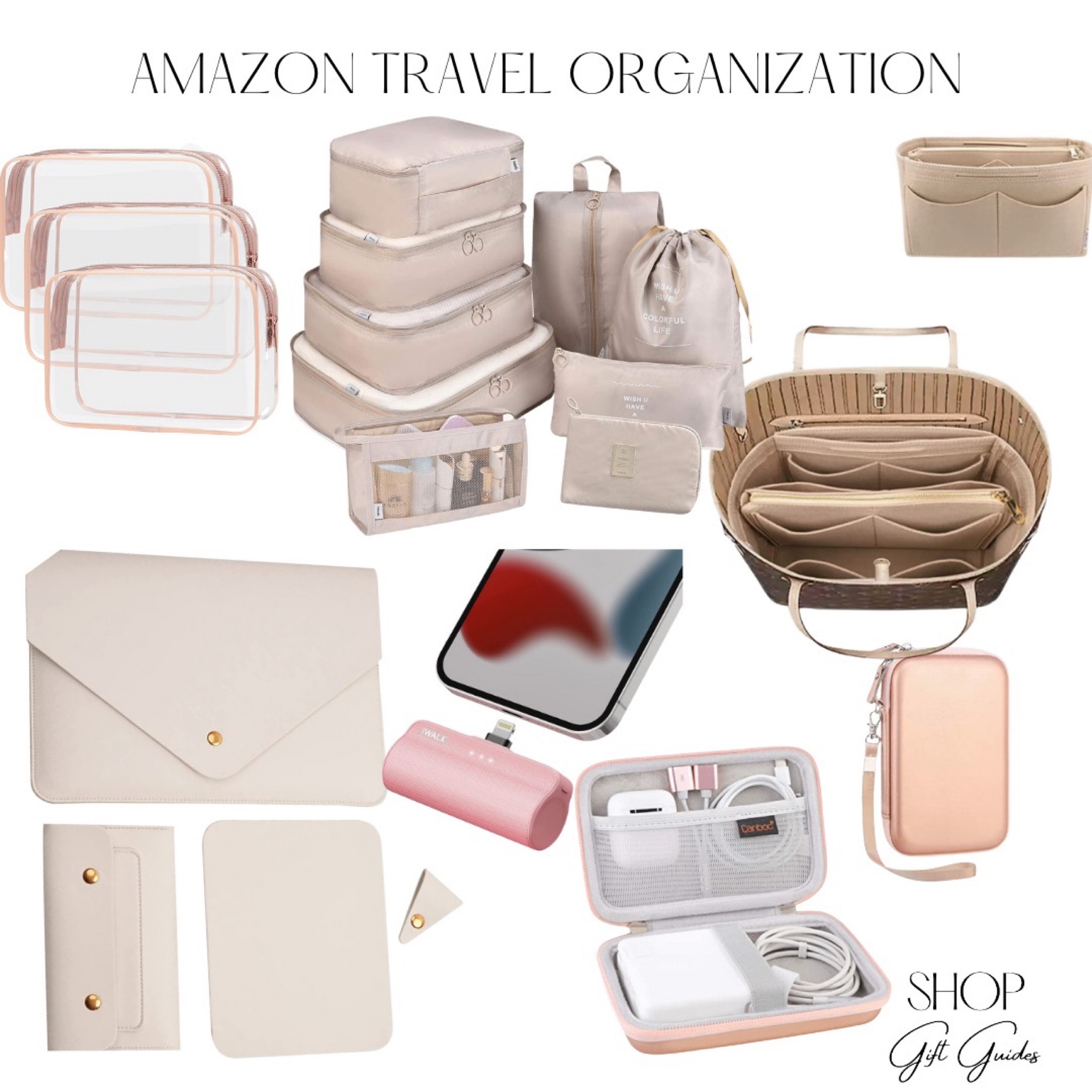 Amazon travel organization essentials! Packing cubes, clear organizer bags, tote organizer insert, laptop travel accessories, electronic phone charger and cables organization, portable iPhone charger! 

#LTKtravel #LTKunder50 #LTKfamily