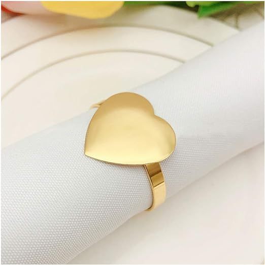 QTKJ Set of 6 Gold Napkin Ring Metal Love Heart Napkin Buckle for Wedding, Holidays, Valentine's ... | Amazon (US)