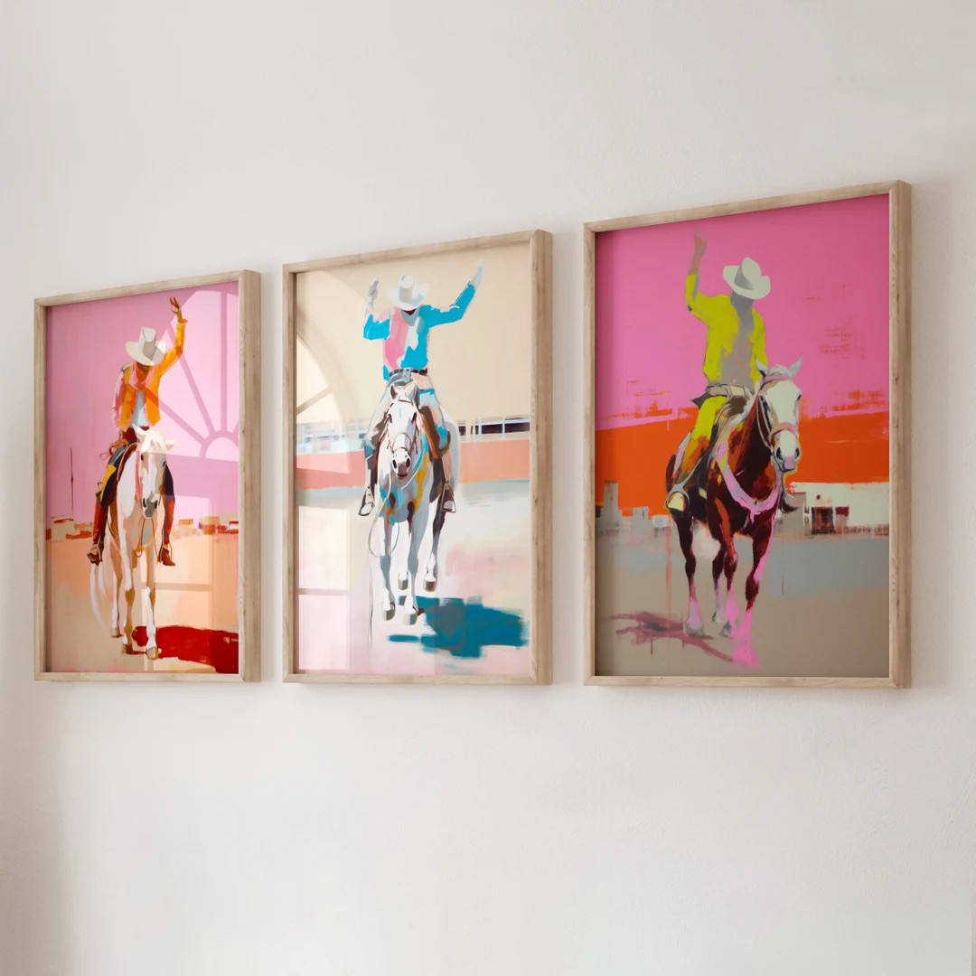 Set of 3 Posters, Cowboy Poster, Colorful Wall Art, Cowgirl Wall Art, Southwest Wall Art, 3 Piece... | Etsy (US)