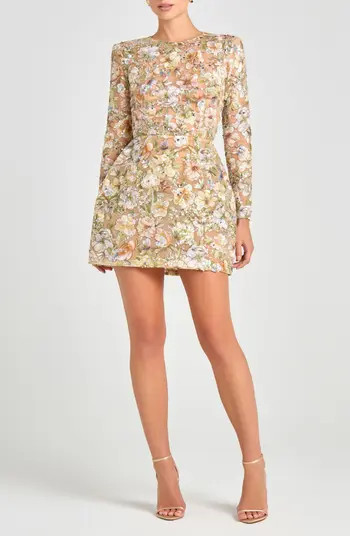 Sienna Beaded Floral Embroidery Long Sleeve Cocktail Minidress | Nordstrom