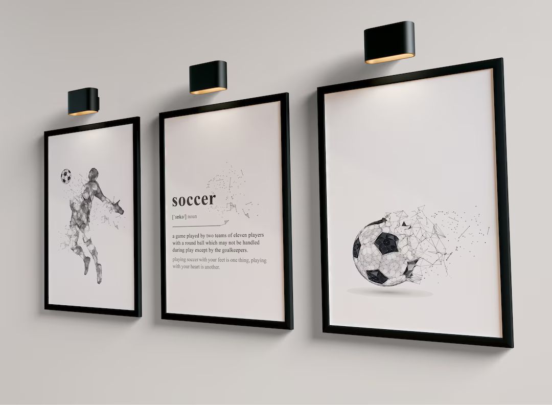 Set of 3 Soccer Wall Art Prints, Gift for Teenager, Teen Bedroom Decor, Student Room Decor, Abstr... | Etsy (US)